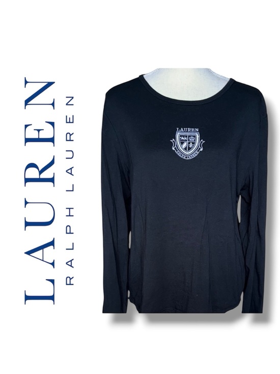Lauren Ralph Lauren Tops - Vintage Lauren Active Ralph Lauren Black Long Sleeve T-Shirt White Crest Preppy